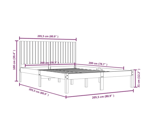 Estructura de cama de madera maciza de pino negro 200x200 cm