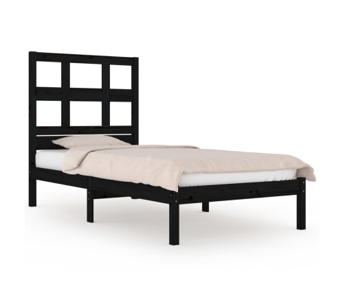 Estructura de cama madera maciza individual negra 75x190 cm