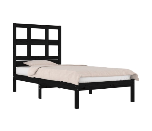 Estructura de cama madera maciza individual negra 75x190 cm
