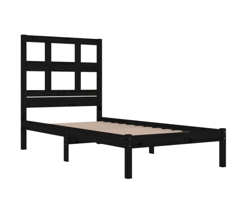 Estructura de cama madera maciza individual negra 75x190 cm