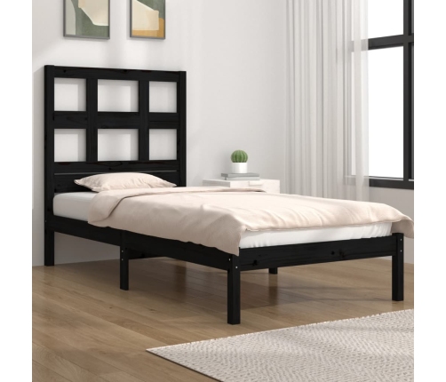 Estructura de cama madera maciza individual negra 75x190 cm