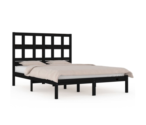 Estructura de cama de madera maciza de pino negra 140x190 cm