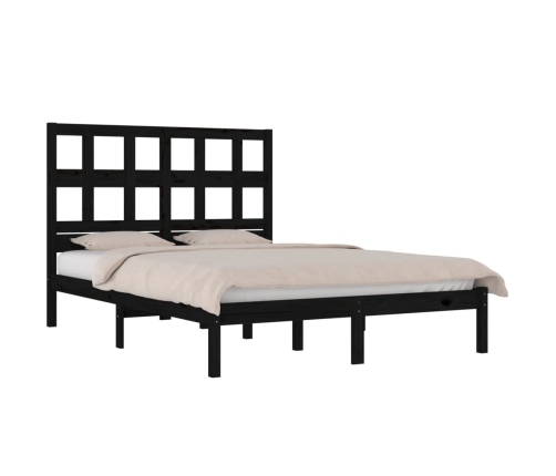 Estructura de cama de madera maciza de pino negra 140x190 cm