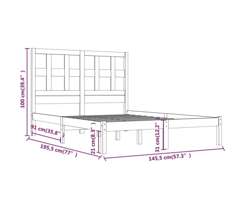 Estructura de cama de madera maciza de pino negra 140x190 cm