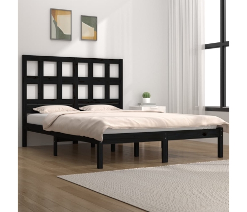 Estructura de cama de madera maciza de pino negra 140x190 cm