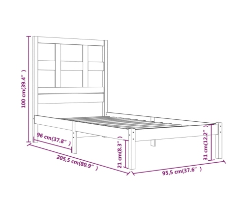 Estructura de cama sin colchón madera maciza de pino 90x200 cm