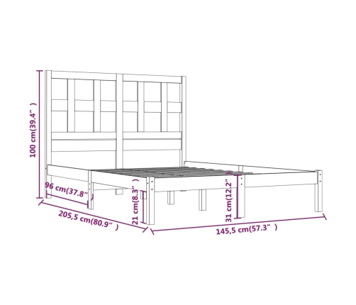 Estructura de cama de madera maciza de pino negra 140x200 cm