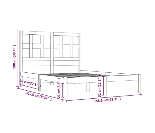 Estructura de cama madera maciza de pino negra 150x200 cm