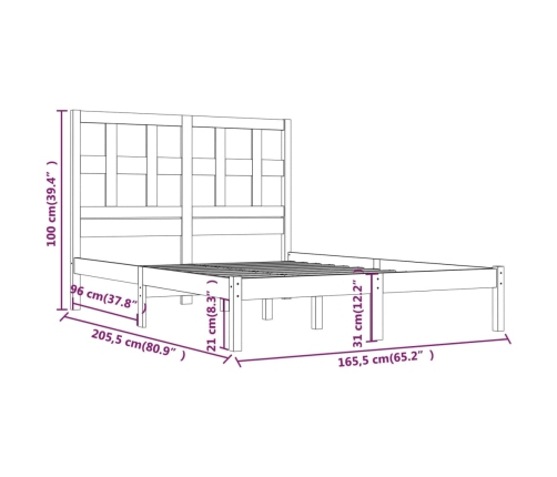 Estructura de cama sin colchón madera maciza de pino 160x200 cm