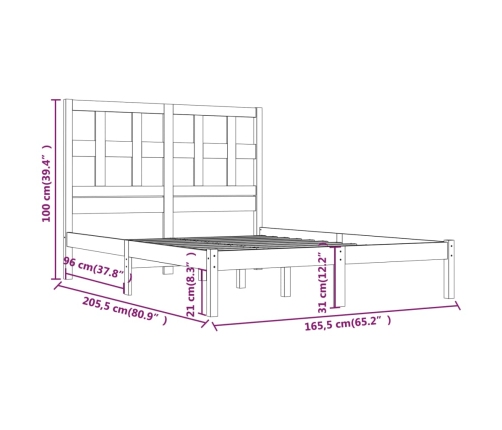 Estructura de cama sin colchón madera maciza de pino 160x200 cm