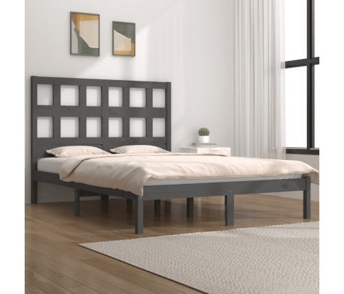 Estructura de cama madera maciza gris Super King 180x200 cm