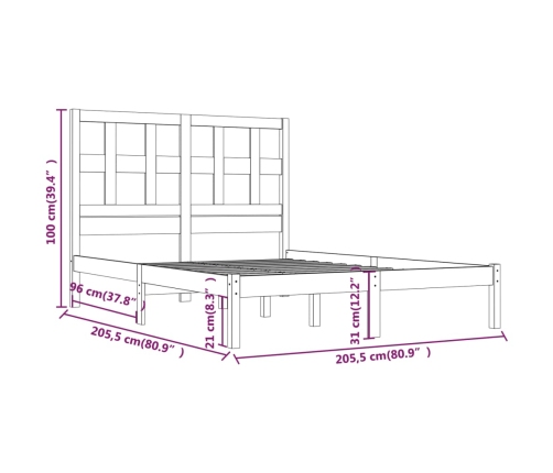 Estructura de cama sin colchón madera maciza de pino 200x200 cm