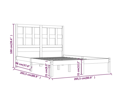 Estructura de cama de madera maciza de pino negro 200x200 cm