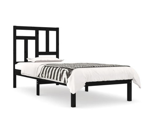 Estructura de cama madera maciza individual negra 75x190 cm