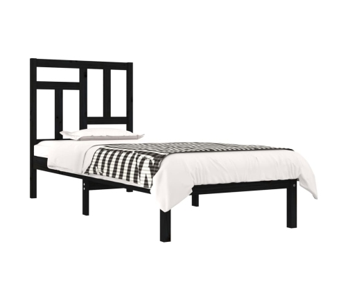 Estructura de cama madera maciza individual negra 75x190 cm