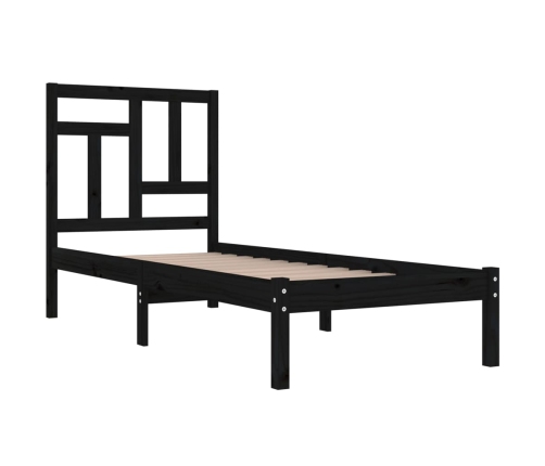 Estructura de cama madera maciza individual negra 75x190 cm