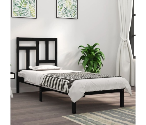 Estructura de cama madera maciza individual negra 75x190 cm