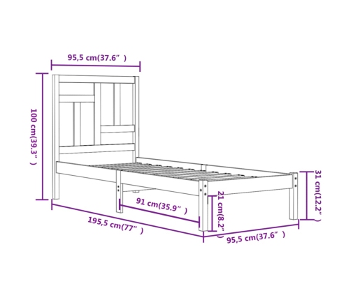 Estructura de cama sin colchón madera maciza blanca 90x190 cm