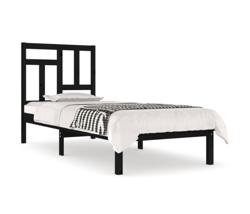 Estructura de cama madera maciza pino individual negro 90x190cm