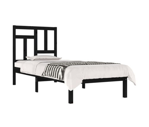 Estructura de cama madera maciza pino individual negro 90x190cm