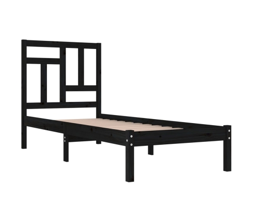 Estructura de cama madera maciza pino individual negro 90x190cm