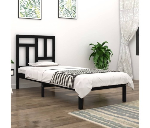 Estructura de cama madera maciza pino individual negro 90x190cm