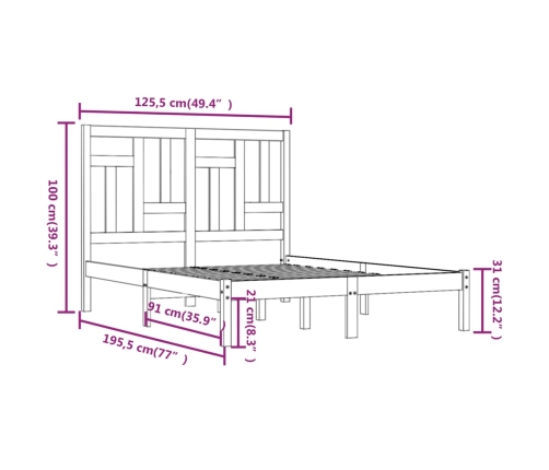 Estructura de cama madera maciza 120x190 cm