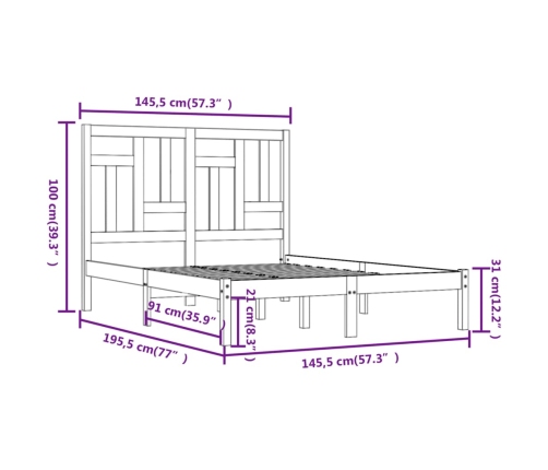 vidaXL Estructura de cama madera maciza de pino gris 140x190 cm