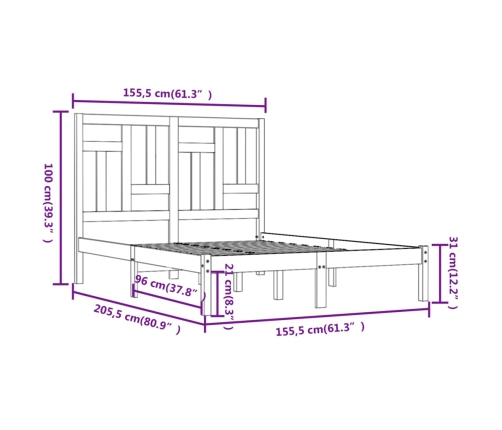 vidaXL Estructura de cama madera maciza de pino gris 150x200 cm