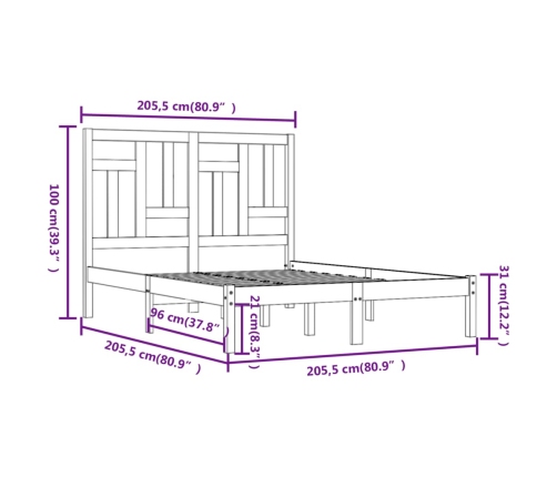 Estructura de cama de madera maciza de pino gris 200x200 cm