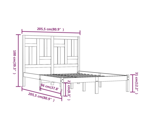 vidaXL Estructura de cama de madera maciza de pino negro 200x200 cm