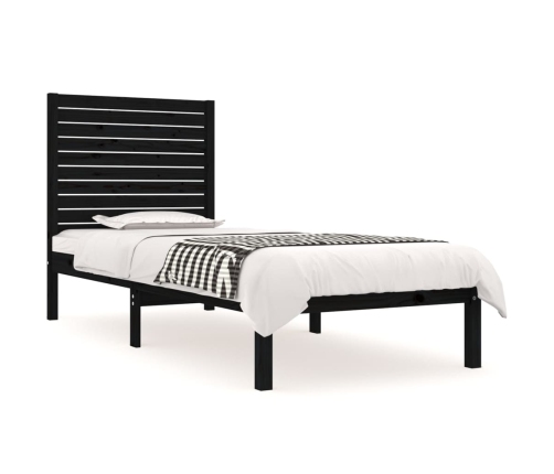 Estructura de cama madera maciza individual negra 75x190 cm