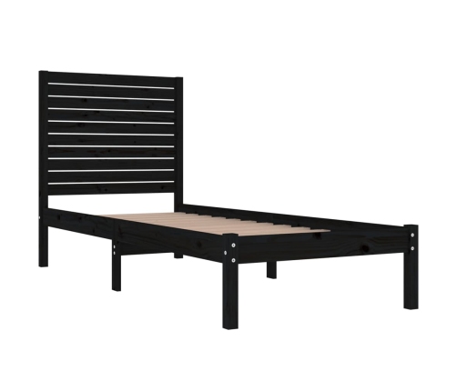 Estructura de cama madera maciza individual negra 75x190 cm