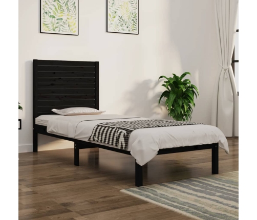 Estructura de cama madera maciza individual negra 75x190 cm