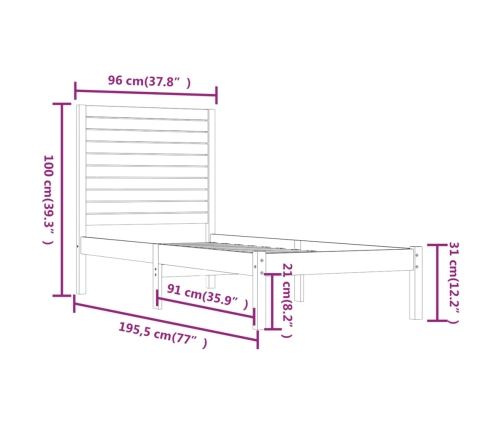 Estructura de cama madera maciza 90x190 cm