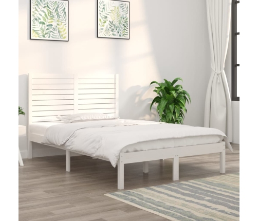 Estructura de cama doble pequeña madera maciza blanca 120x190cm
