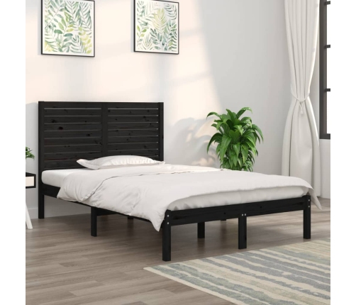 Estructura de cama doble madera maciza negra 135x190 cm