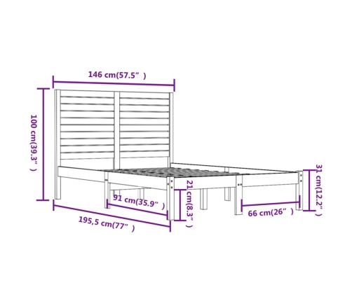 Estructura de cama de madera maciza negra 140x190 cm