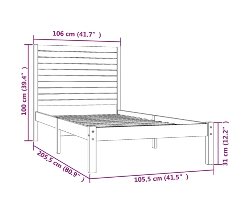 Estructura de cama de madera maciza 100x200 cm
