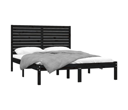 Estructura de cama madera maciza negra King Size 150x200 cm