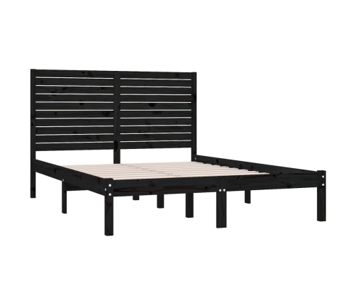 Estructura de cama madera maciza negra King Size 150x200 cm