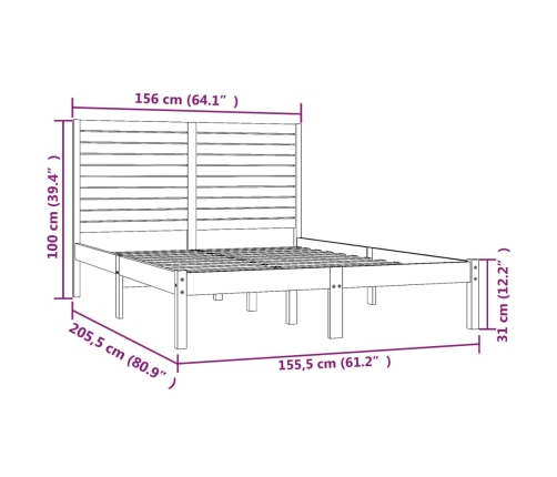 Estructura de cama madera maciza negra King Size 150x200 cm