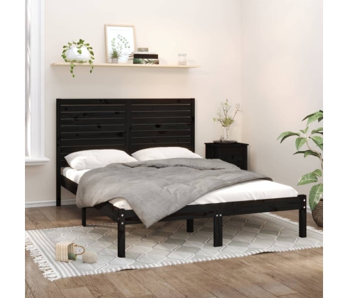 Estructura de cama madera maciza negra King Size 150x200 cm