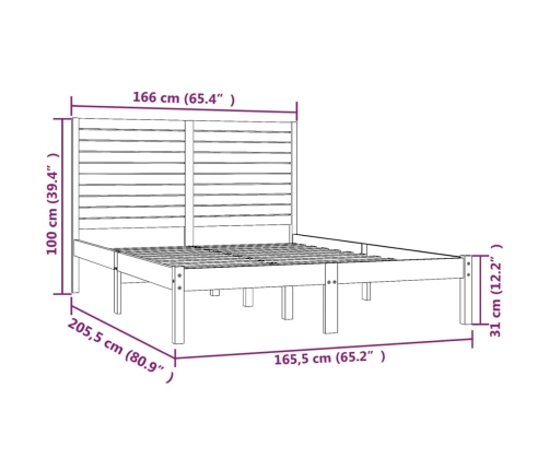 Estructura de cama de madera maciza de pino 160x200 cm