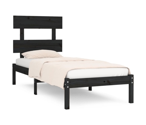 Estructura de cama madera maciza individual negra 75x190 cm