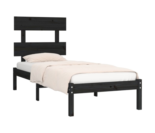 Estructura de cama madera maciza individual negra 75x190 cm