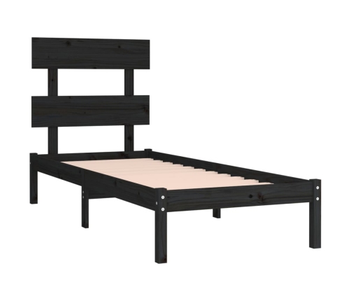 Estructura de cama madera maciza individual negra 75x190 cm