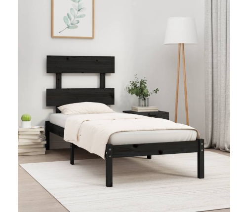 Estructura de cama madera maciza individual negra 75x190 cm