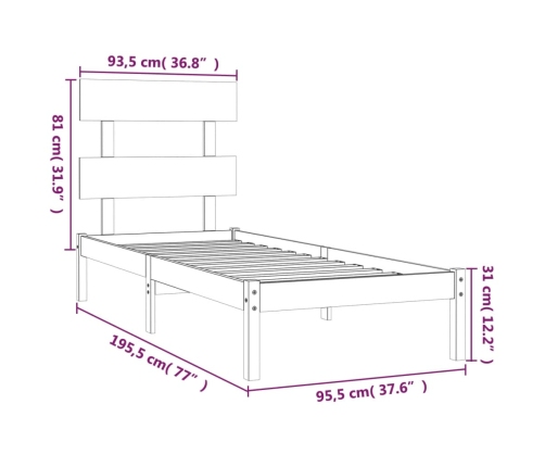 Estructura de cama madera maciza 90x190 cm