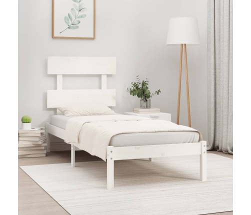 Estructura de cama individual madera maciza blanco 90x190 cm